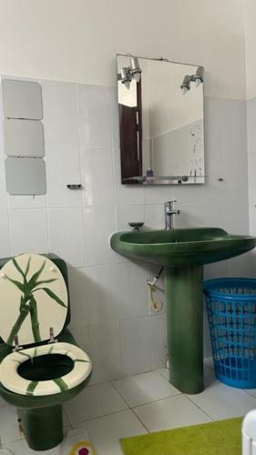 uma casa de banho com um WC verde e um lavatório em Appartement F2 ROSALINDA em Les Abymes