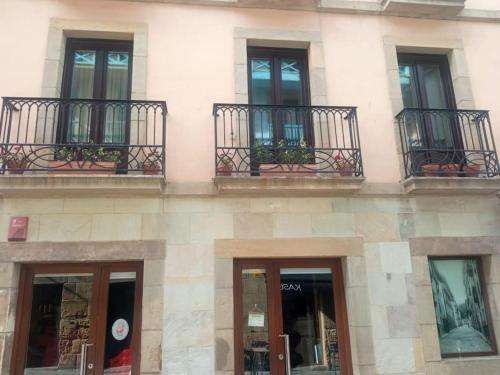a building with windows and balconies with plants on them at Céntrica, espaciosa y cómoda in Getaria