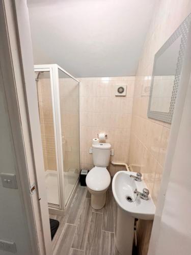a small bathroom with a toilet and a sink at 82a Nelson Street in Kettering
