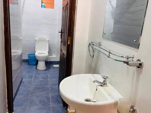 a bathroom with a sink and a toilet at Adjana’s Cozy apartment in Nairobi