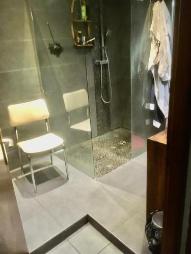 une salle de bain avec une chaise et une douche dans l'établissement chambre bordeaux 33600 Pessac aéroport rocade 12 5 km, à Pessac