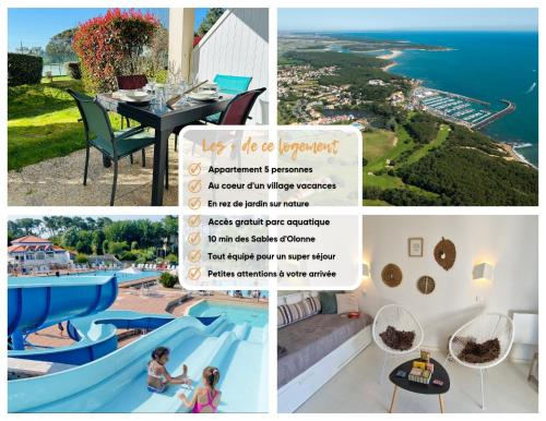 un collage de photos d'un complexe avec une piscine dans l'établissement 