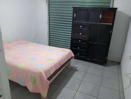 ein Schlafzimmer mit einem Bett und einer Kommode in einem Zimmer in der Unterkunft Amplia casa habitación in Salamanca