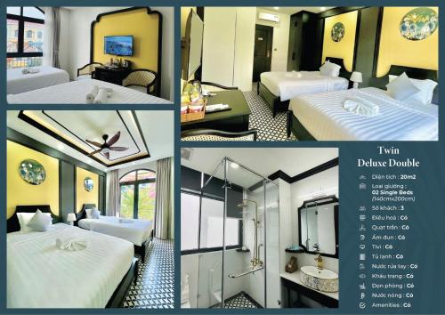 a collage of three pictures of a hotel room at Le Palmier Phu Quoc Hotel - Free Shuttle To Grand World in Phu Quoc
