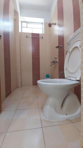 a bathroom with a toilet and a shower at HOTEL KSR GRANDs in Srikalahasti