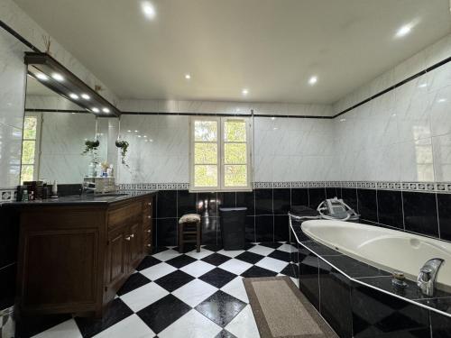 Spay的住宿－Le Domaine des 24 Heures Piscine 8pers，带浴缸、水槽和浴缸的浴室