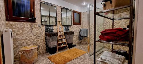 een badkamer met een douche en een ladder. bij Eubée au Soleil in Áno Váthia