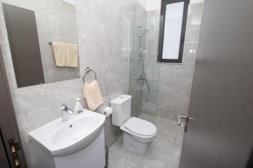 a bathroom with a toilet and a sink and a shower at Diamond villas in Protaras