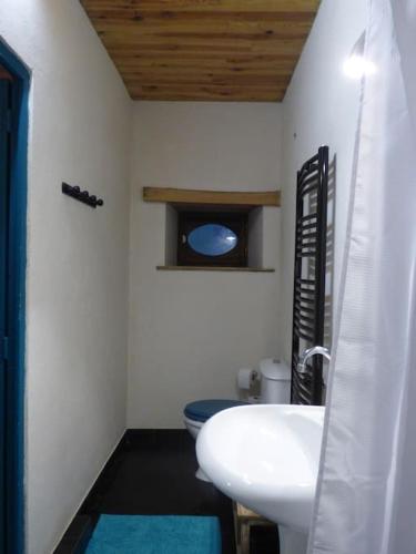 une salle de bain avec un lavabo blanc et des toilettes dans l'établissement L'étable du Vercors, à Saint-Agnan-en-Vercors