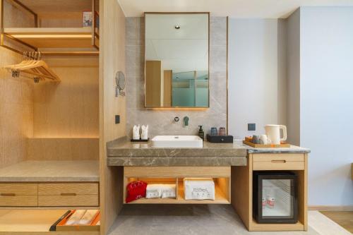 烏魯木齊的住宿－乌鲁木齐罗岚酒店，一间带水槽和镜子的浴室