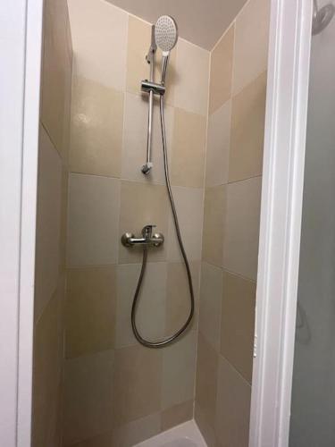 une douche avec pommeau de douche dans une salle de bain dans l'établissement Logement de charme à cachan, à Cachan