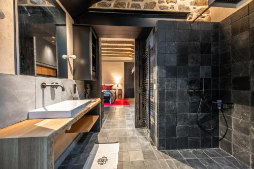 a bathroom with a sink and a shower at La Petite Ecurie in Saint Malo