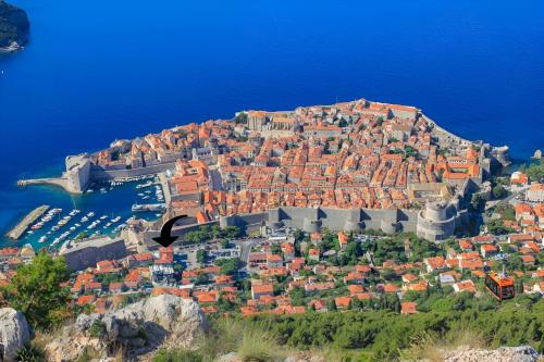 an aerial view of a town on a hill at Studio Rimac in Dubrovnik