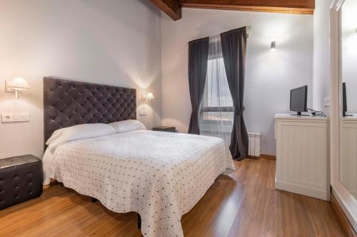 a bedroom with a large bed and a television at Hotel PALACIO IVAN TARIN in Monteagudo del Castillo