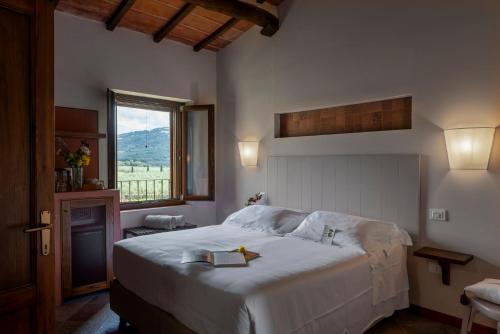 a bedroom with a bed and a window with a view at Tenuta Il Cicalino in Massa Marittima