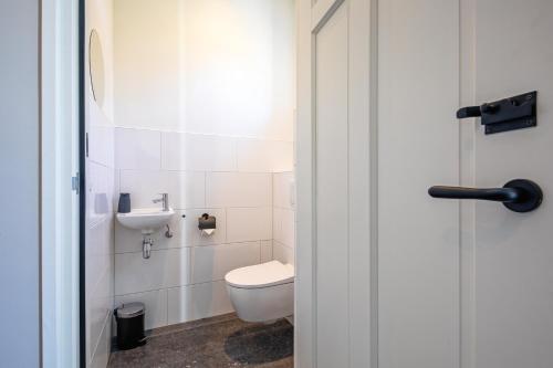 a bathroom with a toilet and a sink at Familievilla Nieuw Zeeland in Oosterend