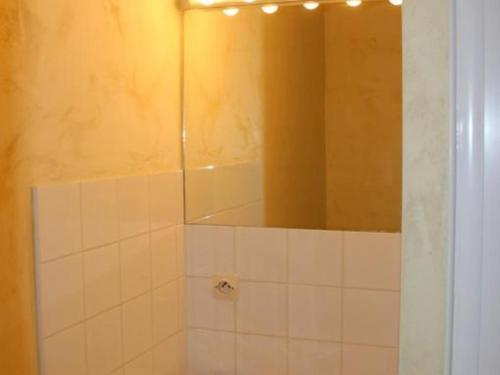 ein Bad mit einer Dusche und einem Spiegel in der Unterkunft Gîte Cheillé, 3 pièces, 4 personnes - FR-1-381-68 in Cheillé