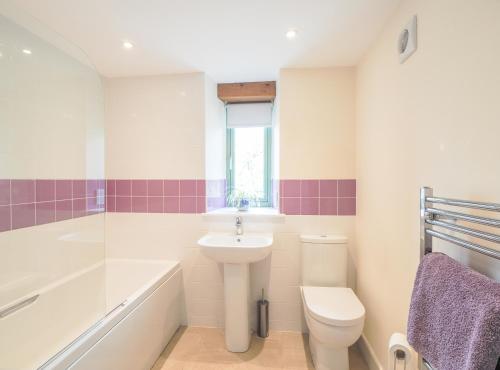 a bathroom with a sink and a toilet and a tub at Swydd Cwtch Swyddffynnon in Ystrad-Meurig