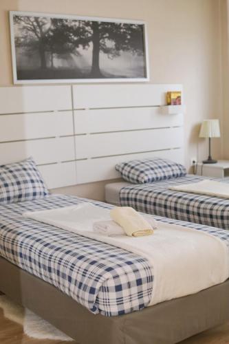 two beds in a room with a picture on the wall at Kamena kuća in Požega