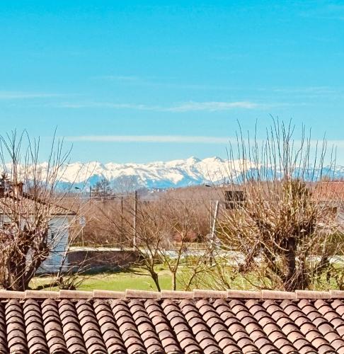 a view of snow covered mountains from a roof at LangAmore Appartamento in Bra