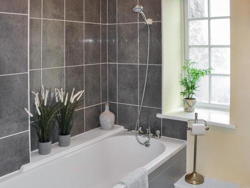 a bathroom with a bath tub with potted plants at Apartment 2 - Rosewarne Manor in Praze an Beeble