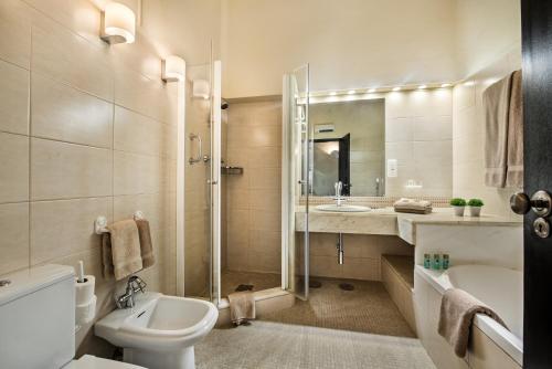 La salle de bains est pourvue de toilettes, d'un lavabo et d'une douche. dans l'établissement Mng Elliott31, à Almancil