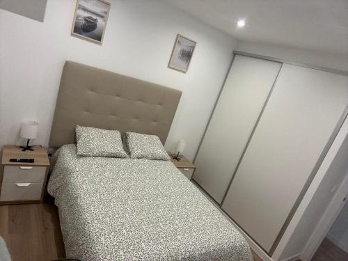 1 dormitorio con 1 cama y 2 almohadas en Apartamento Pumarin, en Oviedo