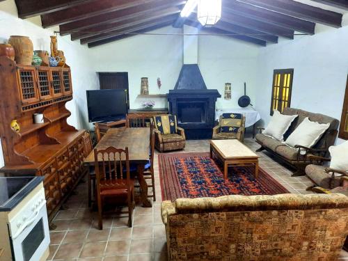 - un salon avec un canapé et une cheminée dans l'établissement 5 bedrooms house with wifi at Alera, à Sádaba