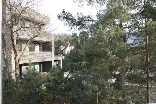 a house on the side of a hill with trees at Lakepark Residence in Staré Splavy