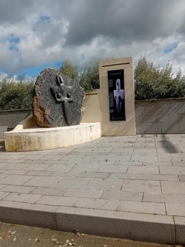 a statue in front of a building with a picture at Casa Mercedes in Pau