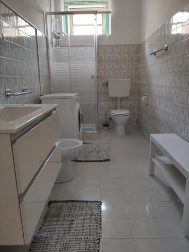 y baño con aseo, lavabo y ducha. en Casa vacanze l'Ulivo, en Rocca San Giovanni