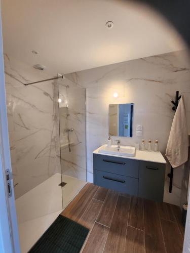 a bathroom with a sink and a shower at THE BEDROOM - proche aeroport Lyon, groupama stadium, ldlc arena, eurexpo, viaRhôna in Jonage
