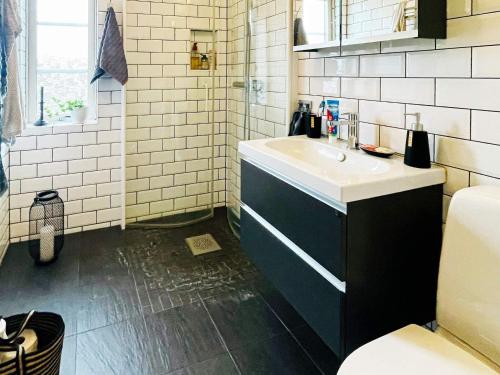 uma casa de banho com um lavatório e um WC em Holiday home STILLINGSÖN IV em Stillingsön