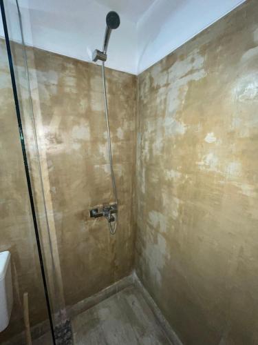 une salle de bain avec une douche avec une porte vitrée dans l'établissement Departamento España a 3 cuadras plaza independencia Mendoza, à Mendoza