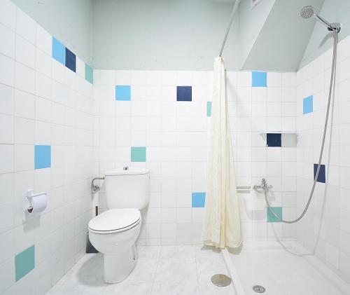 La salle de bains est pourvue d'une douche et de toilettes. dans l'établissement A Casa Vella de Laura, à Vilagarcía de Arousa