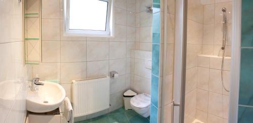 テルフェス・イム・シュトゥーバイにあるHaus Nikolaのバスルーム(洗面台、トイレ付)、窓が備わります。