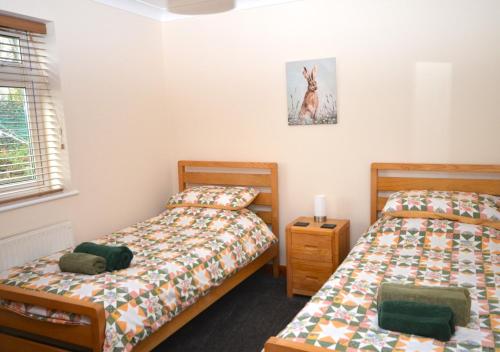 a bedroom with two beds and a picture of a horse on the wall at Rydon Ball in Abbotskerswell