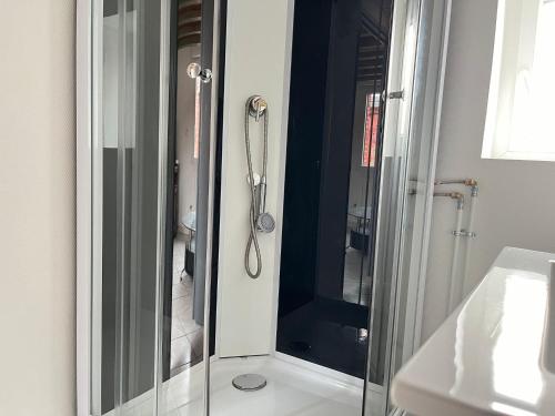 ein Badezimmer mit einer Dusche mit Glas in der Unterkunft Cœur d'Amiens, Centre ville in Amiens