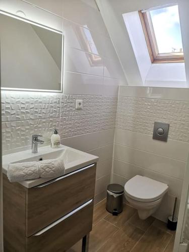 une salle de bain avec un lavabo et des toilettes dans l'établissement La Bohème - Maison + Parking (Portes de Chartres), à Jouy