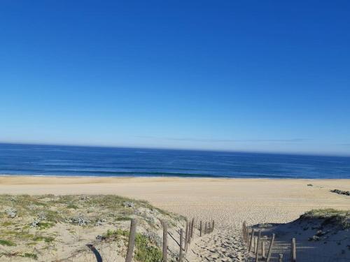 a sandy beach with the ocean in the background at FLAT BEHIND THE DUNE IN SEIGNOSSE (5 km hossegor) in Seignosse