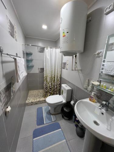 a bathroom with a toilet and a sink and a shower at Qimiz.Uz in Chimgan