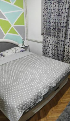 a bed in a bedroom with a curtain at Jednosoban stan centar Ela, in Pirot