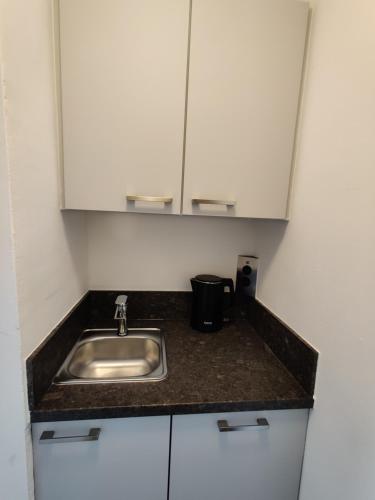 a kitchen counter with a sink and white cabinets at Ort 245 in Ried im Innkreis