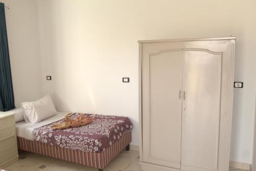 a bedroom with a bed and a glass closet at Mogran Guest House in Luxor