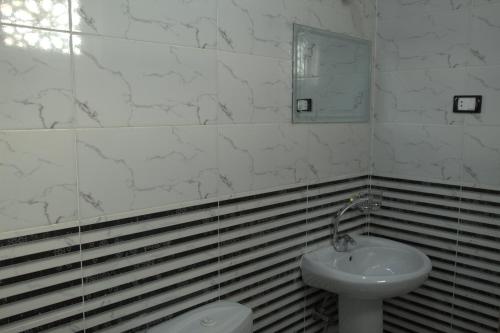 a white bathroom with a sink and a toilet at Mogran Guest House in Luxor