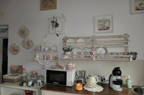 a kitchen with a counter top with a microwave at BB Lady in Castelvetro di Modena