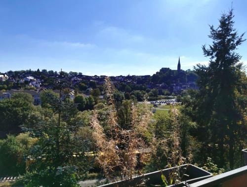 a view of the city from the balcony of a house at Haushälfte mit Jakuzzi in Frankenberg in Frankenberg