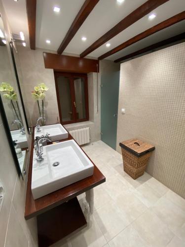 ein Bad mit einem Waschbecken und einem Spiegel in der Unterkunft El Gerbal in Villahoz