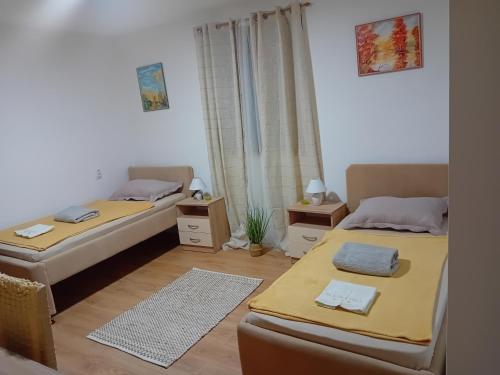 卡尼札的住宿－Zlatna Vila，客房设有两张床和窗户。
