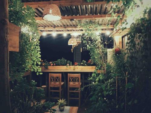 ハノイにあるMountain Dreamer's House * 3 Bedrooms * Banconyの植物や花が飾られたカウンターのある部屋